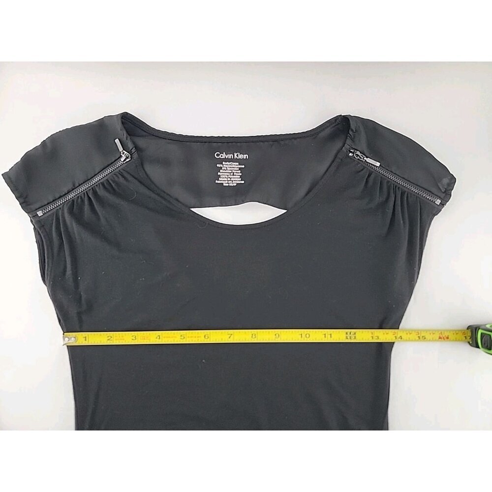 Calvin Klein Women's Black Short Zipper Shoulder Sleeve Knit Top Open Back Sz XS - Picture 7 of 7